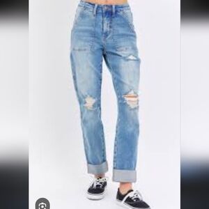 Judy Blue Distressed Boyfriend Fit High Rise Jeans, Size 9/29